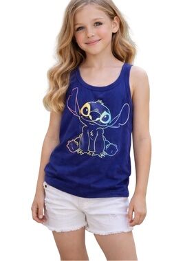 Disney Stitch Tank Top Girls Medium 8-10 Rainbow Pride Summer Tee